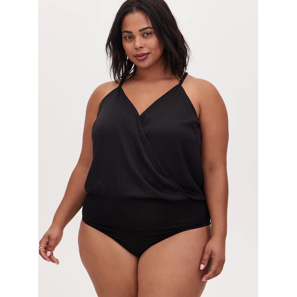 NWT | TORRID | BLACK SATIN CHARMEUSE SURPLICE BODYSUIT | 3X
